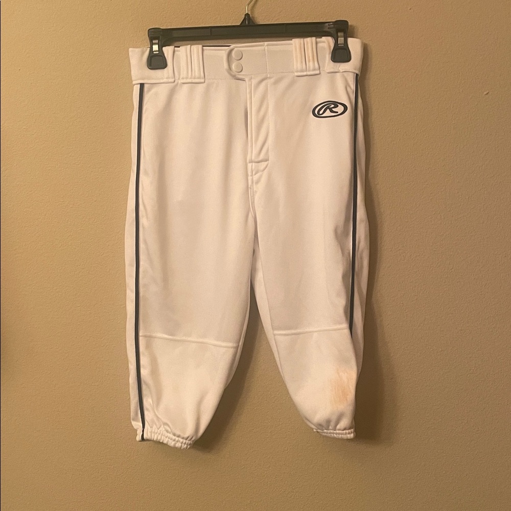 White Baseball Pants with Rawlings Logo youth large knickers with black stripe